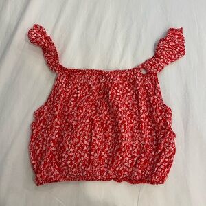 Red floral tank top blouse